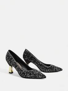 CUCCOO TILAWA Four Seasons Ladies Elegant Luxury Rhinestone High Heels Shopping Party Commuter Office Fashion Pointed Double Heel Women's High Heels - Black - View 4