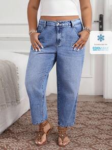 EMERY ROSE Plus Size Solid Color Minimalist Business Casual Everyday Jeans Holiday Light Blue Summer - Blue - View 1