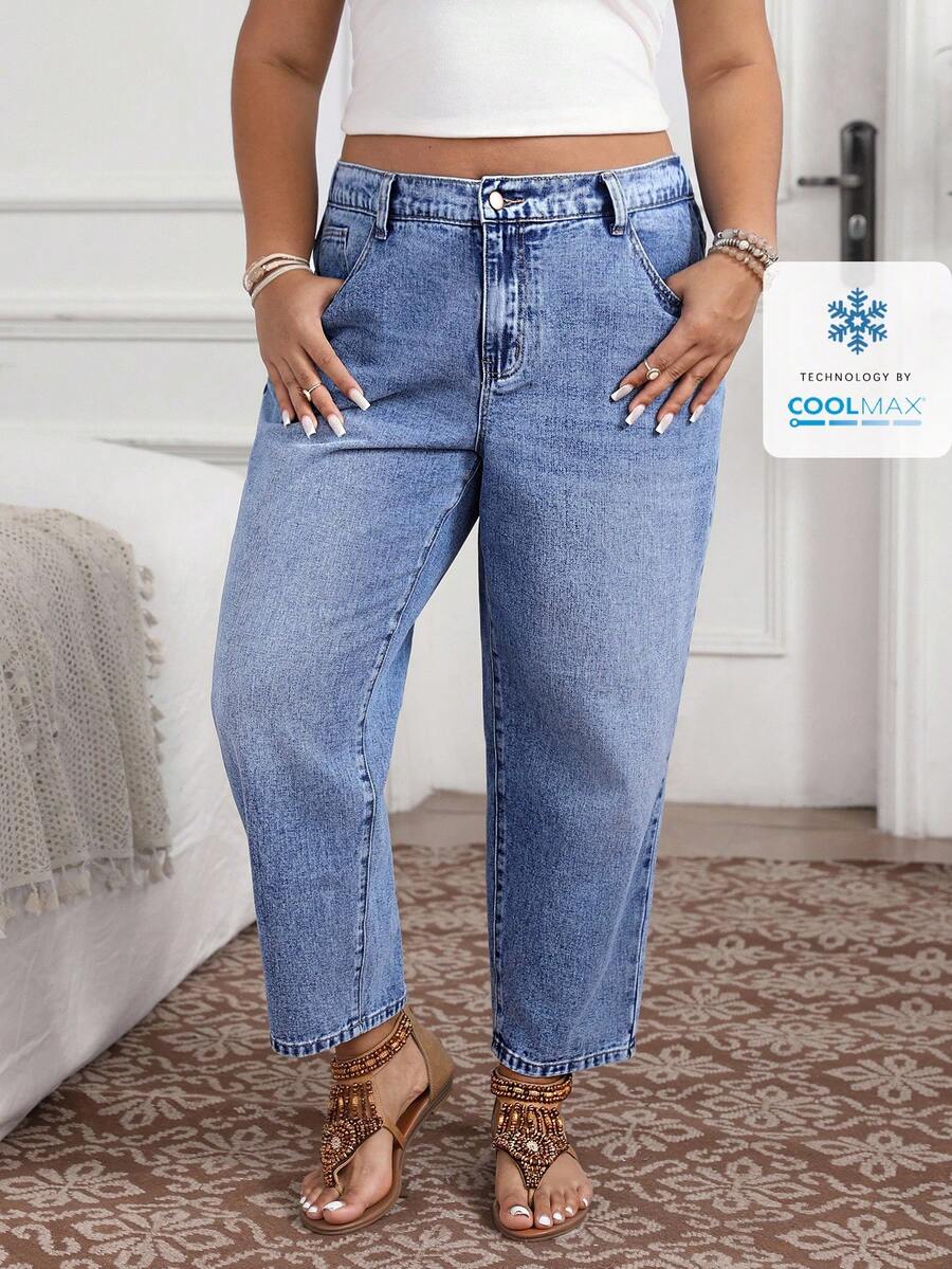 EMERY ROSE Plus Size Solid Color Minimalist Business Casual Everyday Jeans Holiday Light Blue Summer - Blue - View 1