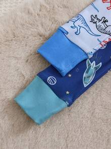 Cozy Pixies Bộ đồ ngủ 4 món ôm sát in hình khủng long hoạt hình, gồm áo dài tay và quần, dành cho bé trai. - Màu xanh ngọc - Xem 4