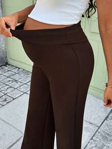 SHEIN Maternity Solid Color High Waist Casual Loose Pants - Coffee Brown - View 4