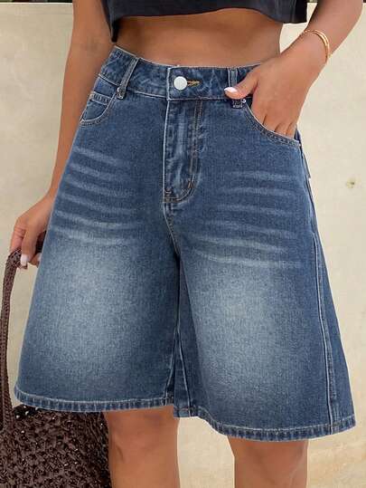 DAZY Shorts capri de mezclilla desgastados para mujer, shorts de estilo casual de calle para el verano