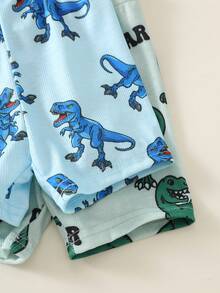 4pcs/Set Baby Boy Cute Summer Casual Cartoon Pattern Short Sleeve Pajama Set, Snug Fit, Dinosaur Themed Loungewear - Multicolor - View 6