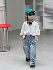 Dazy Kids Floral Pattern Pocket Casual Versatile Daily Wear Jeans For Young Boy - Medium Wash - View 6
