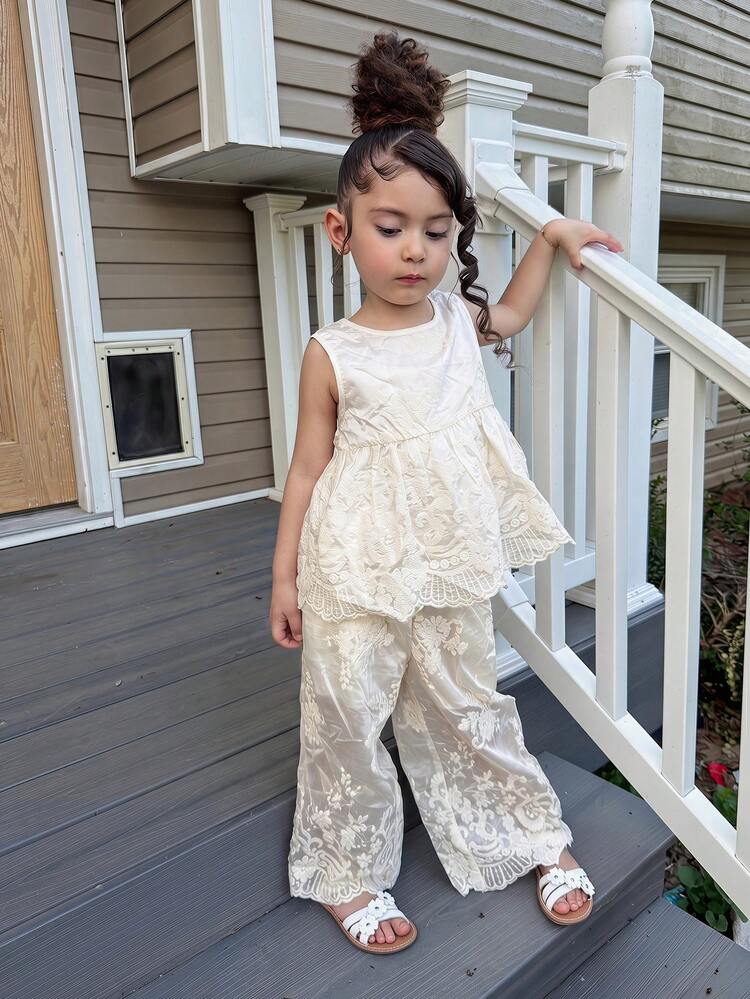 Sleeveless Shirt Top + Wide Leg Pants Girls (Small) Shirt Set