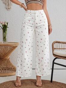 SHEIN Holidaya 女士碎花高腰阔腿休闲牛仔裤 - 彩色 - 查看 7