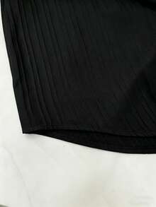 EMERY ROSE Embroidered Collar White Striped Blouse, Loose Casual 3/4 Sleeve Textured Women Top - Black - View 4