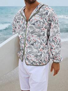 DAZY Multi-Color Floral Print Hooded Cover Up For Men, Spring/Summer Vacation - Multicolor - View 4