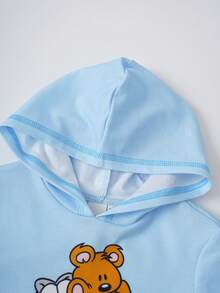 GARFIELD | SHEIN 男婴卡通印花连帽短袖T恤和短裤休闲日常穿搭 - 藍色 - 查看 3