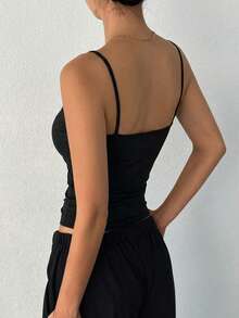 DAZY Women's Mesh Patchwork Ruffle Fitted Camisole Top, Versatile For Daily Wear - Black - View 3