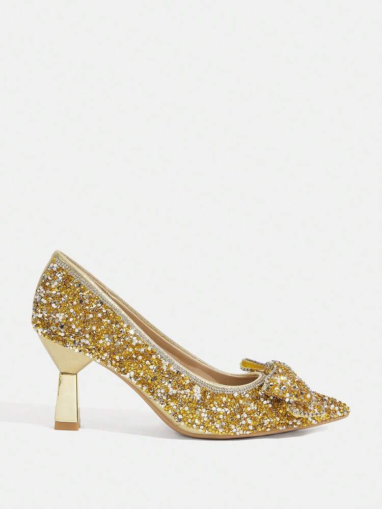 CUCCOO TILAWA Four Seasons Ladies Elegant Luxury Rhinestone High Heels Shopping Party Commuter Office Fashion Pointed Golden Women's High Heels