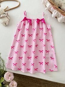 LMoss Kids 女婴编织条纹蝴蝶结装饰吊带连衣裙 - 彩色 - 查看 4
