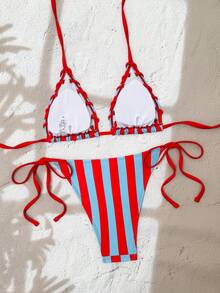 Swim Vcay 2026 New Spring Summer Women 2 Pieces Random Print Beach Holiday Vacation Elegant Sexy Casual Swimwear Set Red Striped - Multicolor - View 2