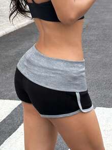 DAZY 拼接撞色修身低腰休閒運動街頭風夏季女款短褲 - 黑色 - 查看 2
