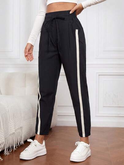 Flexra Women's Tie-Waist Contrast Color Casual Jeans