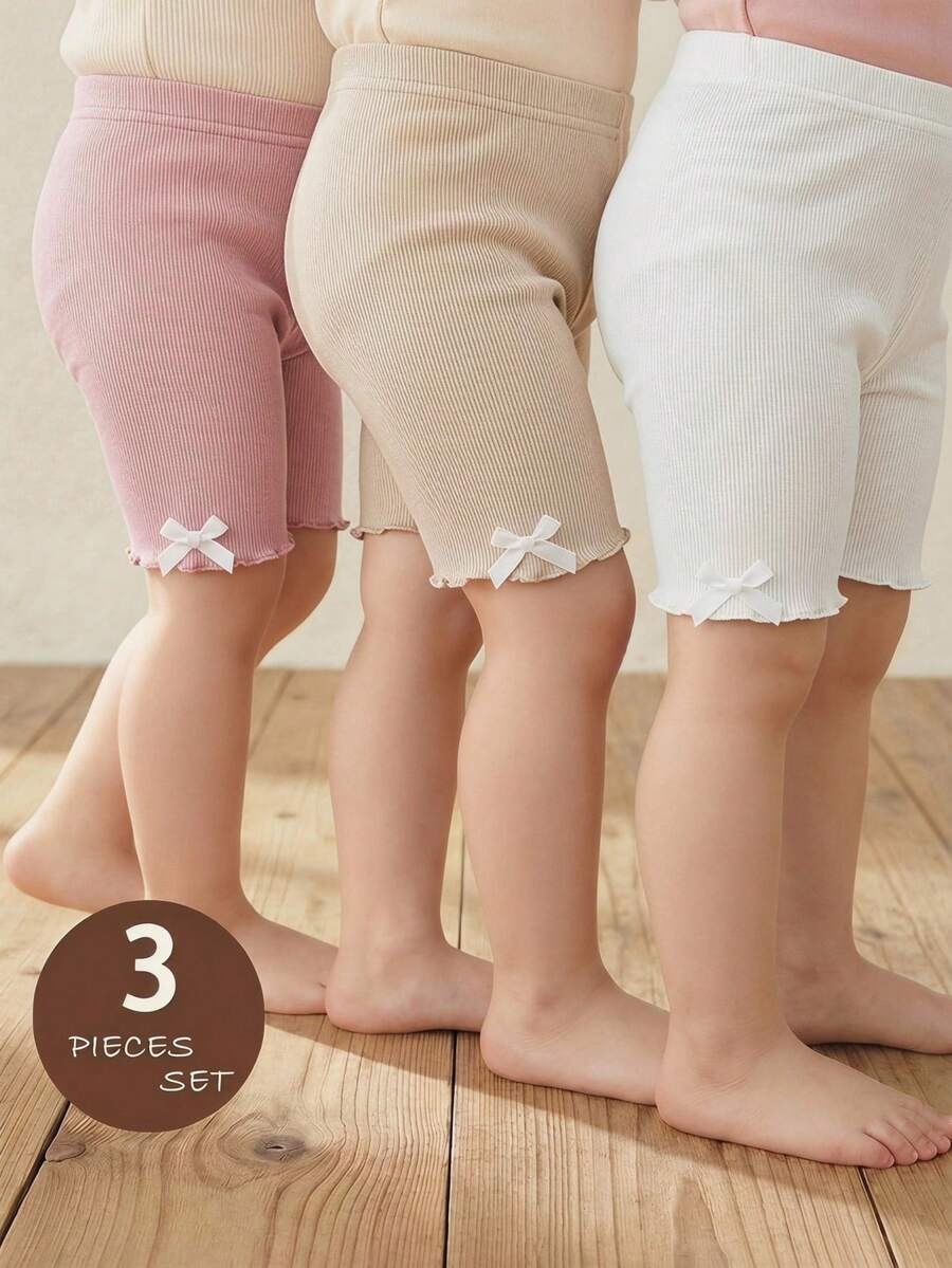 LMoss Kids 3pcs Baby Girl Knitted Solid Color Ruffle Hem Casual Pants Set - Multicolor - View 1