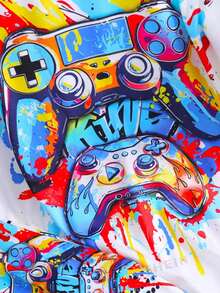 Teenager (Boys) Gaming Console Splatter Paint Street Casual Sports Vest & Shorts Set, Breathable For Spring/Summer - Multicolor - View 4
