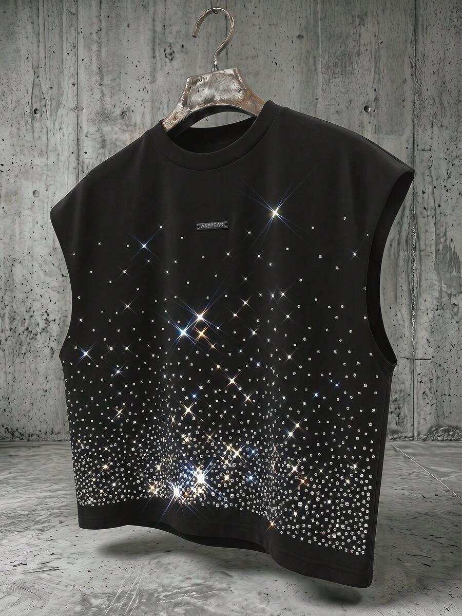 AXEPEAK Camiseta de moda con estampado total y cuello redondo para hombre - Negro - Ver 1