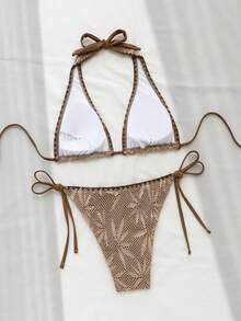 Swim Vcay Bộ đồ đi nghỉ mát/đi biển 2 món dành cho nữ, chất liệu vải có họa tiết. - màu nâu - Xem 2