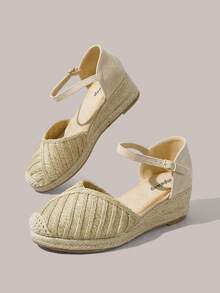 Styleloop Women's Wedge Heel Platform Sandals, Straw Hemp Rope Wedge Heel Closed Toe Sandals Women's Casual High-Heeled Women's Shoes, Holiday Atmosphere, Summer Wear, A Must For Travel Summer Shoes - Apricot - View 4