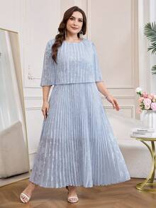 SHEIN Clasi Đầm voan xếp ly thanh lịch mùa hè cho nữ size lớn, đầm dạ hội sang trọng màu xanh da trời cho khách mời đám cưới, trang phục lễ hội mùa xuân, đầm Abaya Jalabiya dáng dài - Màu xanh lam - Xem 8