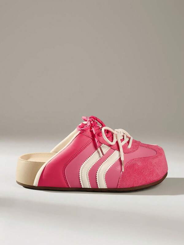 Solecia Zapatos de mujer con suela gruesa, zapatos de mujer tipo mule de punta cerrada color rosa rojo, zapatos planos cómodos de mujer, zapatos individuales de mujer