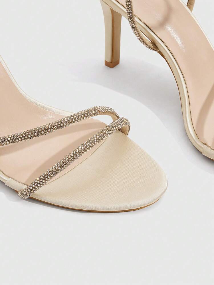 CUCCOO SZL Women Shoes Spring Summer Rhinestone Strap Splicing T Open-Toed Stiletto, Dinner Party Glossy, Champagne Gold Women's High Heel Sandals Banquet Party Dating Commuting Shopping Wedding Festival Gifts