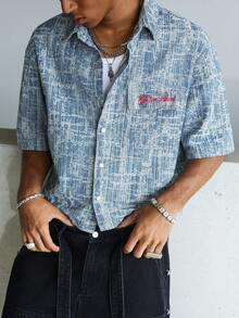 STEELVANCE Áo sơ mi nam tay ngắn chất liệu denim xanh thêu họa tiết jacquard phong cách đường phố thường ngày. - Rửa nhẹ - Xem 6