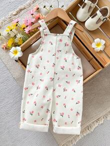 Cozy Pixies Bộ áo liền quần yếm in hoa cho bé gái, đa năng và thoải mái. - Màu be - Xem 2