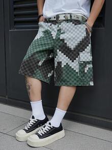 Manfinity EMRG Celana Pendek Kargo Denim Multi-Saku Gaya Jalanan Kasual Pria, untuk Liburan - MultiWarna - View 5