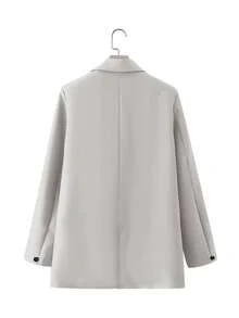 EURMUSE Double Breasted Blazer With Lapel - Grey - View 2