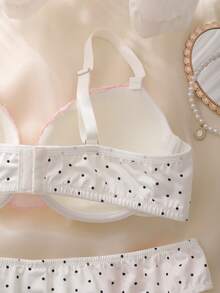 DelicateAllure Bộ 2 áo ngực ren chấm bi màu hồng, nâng đỡ tốt, có gọng và tạo độ nâng, dành cho người có thân hình đầy đặn. - Đen và trắng - Xem 4