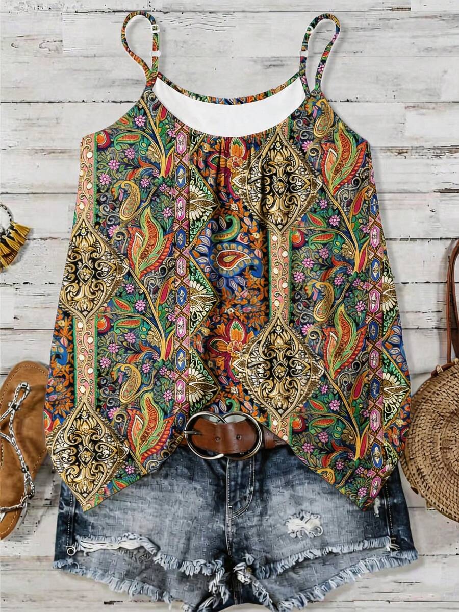 EMERY ROSE Áo kiểu vest dành cho nữ cỡ lớn, áo thun in họa tiết Emory Rothpelsley, áo mùa hè thường ngày. - Nhiều màu - Xem 1