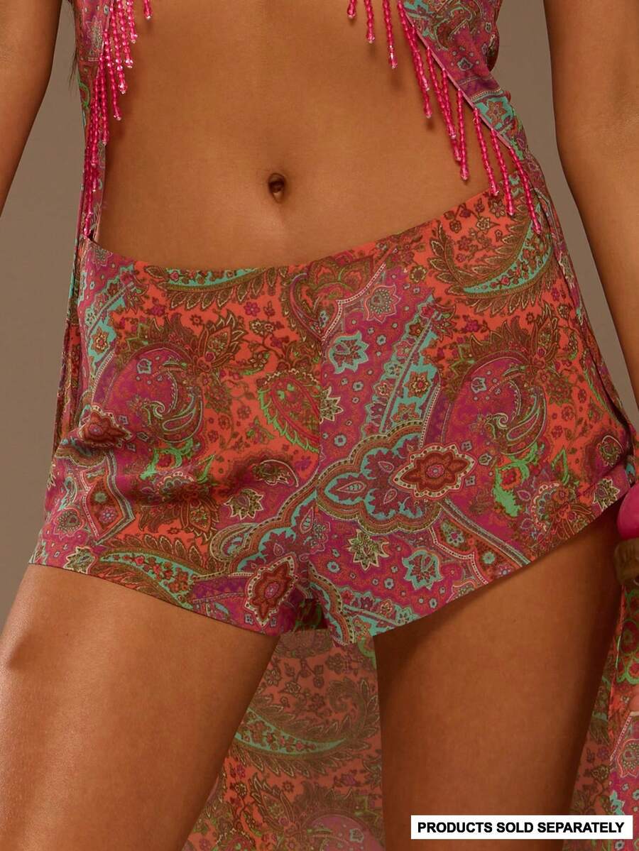 MUSERA Shorts mini de cintura baja estampados, sexys y lindos, estilo boho para vacaciones de verano, playa y festivales - Multicolor - Ver 1