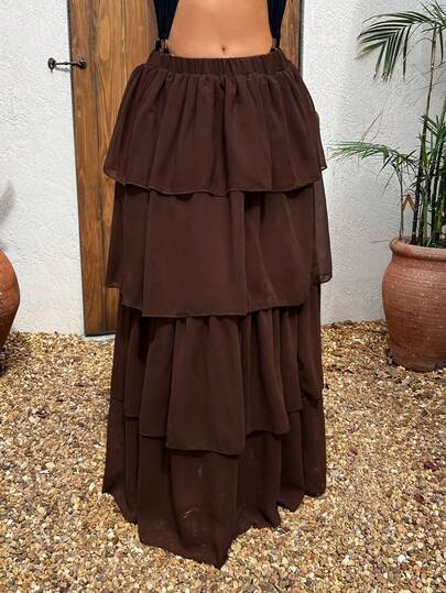 SHEIN SXY Falda plisada de unicolor, versátil y casual para uso diario de mujer