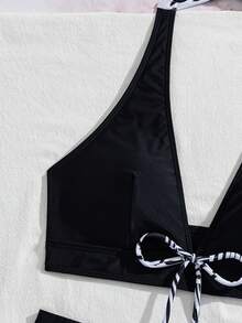 SHEIN Swim 女士夏季沙滩系带性感比基尼上衣和短裤两件套泳装 - 彩色 - 查看 4