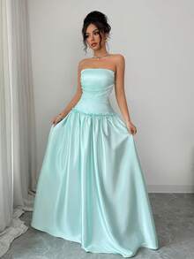 Selianne 2026 New Strapless Pastal Dress, High-End French Lightweight Wedding Golf Dress, Luxury Niche Elegant Sexy Banquet Evening Gown Summer - Blue - View 6