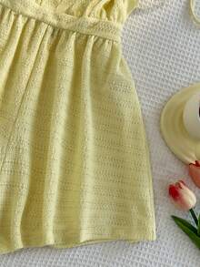 Sunnyshic Bộ jumpsuit ống rộng hở lưng cổ yếm bằng vải dệt họa tiết Y2K - Màu vàng - Xem 7