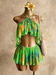 BamGleam Bộ jumpsuit nữ tối giản in họa tiết, cổ yếm, hở lưng. - Nhiều màu - Xem 7