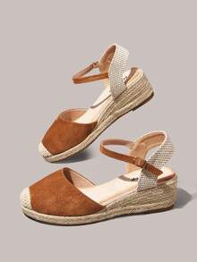 Styleloop Sandal nữ đế dày, chất liệu gai dầu, kiểu dáng thời trang, khóa cài tròn, thích hợp cho kỳ nghỉ hè, không thể thiếu khi đi du lịch. - Lạc đà - Xem 6