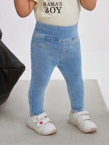 SHEIN Bubblio Quần jean cạp cao ôm sát, kiểu dáng thường ngày, đa năng cho bé gái. - Rửa nhẹ - Xem 3