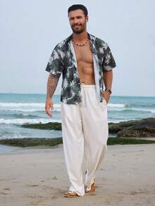 DAZY Loose Elastic Waist Long Curved Hem Sweatpants For Men - White - View 6
