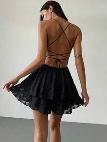 Aloruh Women's Sexy Solid Color Backless Camisole Romper For Summer - Black - View 3