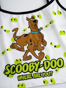 SCOOBY-DOO X SHEIN Plus Size Cartoon Print Camisole And Panty Set - White - View 4