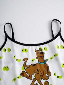 SCOOBY-DOO X SHEIN Plus Size Cartoon Print Camisole And Panty Set - White - View 7