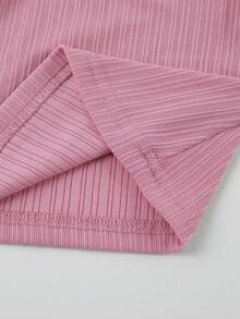 Franclia Summer New Arrival Niche Round Neck Short Sleeve Casual Minimalist Fitted Mesh Splice T-Shirt - Baby Pink - View 5