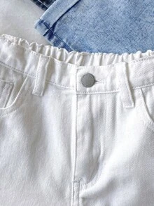 SHEIN 3pcs/Set Girls' White, Blue, Gray Denim Shorts - Multicolor - View 3