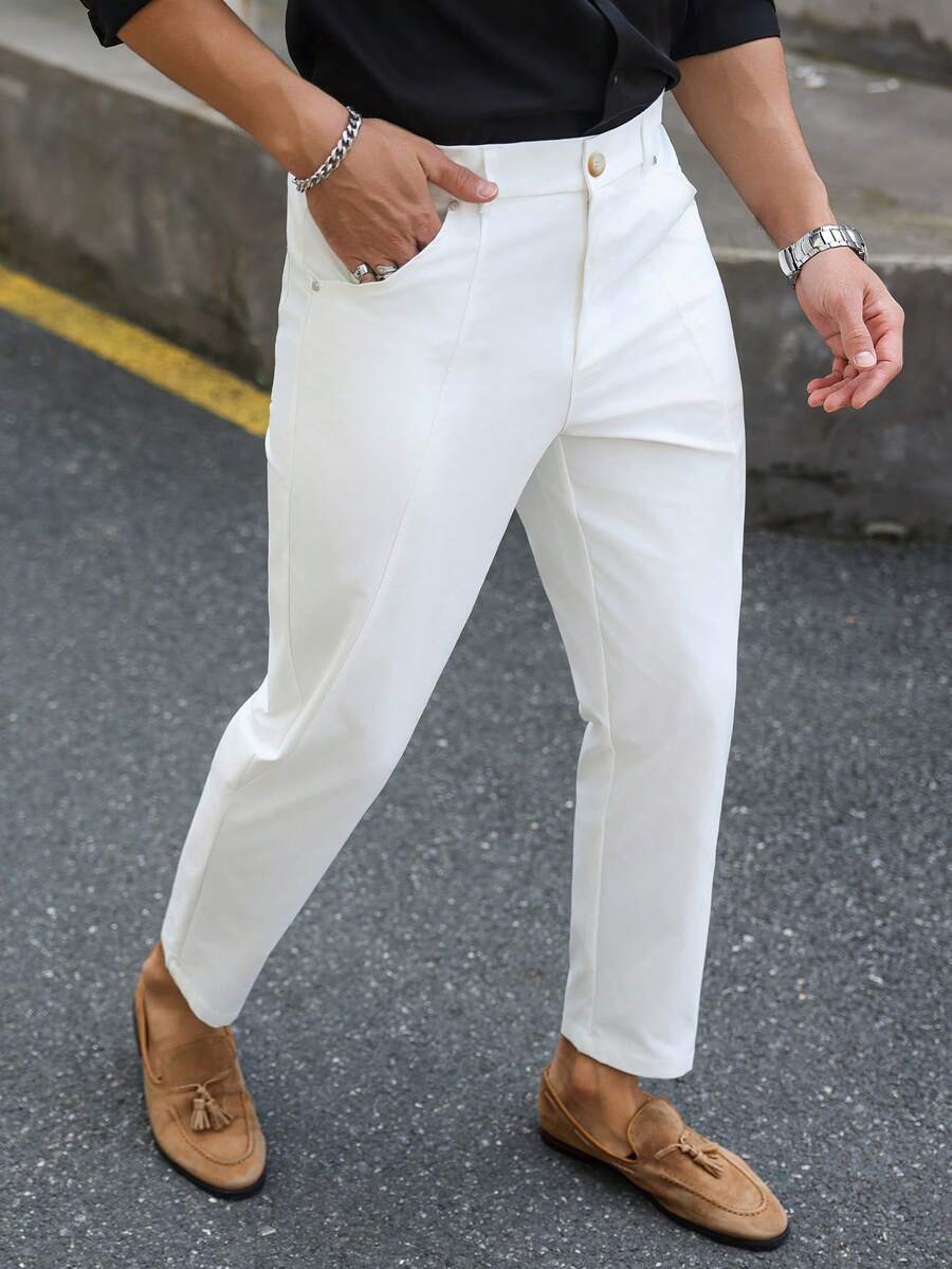 Manfinity Mode Men's Casual Business Daily Commute Slim-Fit Solid Color Suit Pants - White - View 1