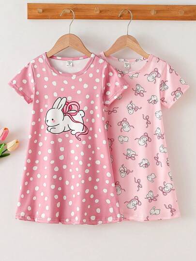 Genkimix Kids Bộ 2 món đồ ngủ dài tay ngắn in hình cừu hoạt hình dễ thương cho bé gái, màu hồng và xám.