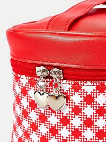 HELLO KITTY AND FRIENDS | SHEIN Tas Kosmetik Genggam Motif Hati Kotak-kotak Merah untuk Wanita - Merah - View 5
